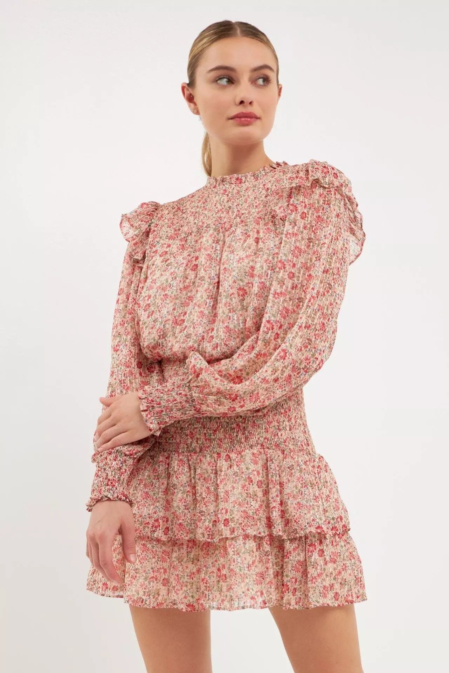 Dresses * | Endless Rose Floral Stripe Chiffon Dress Pink/Multi