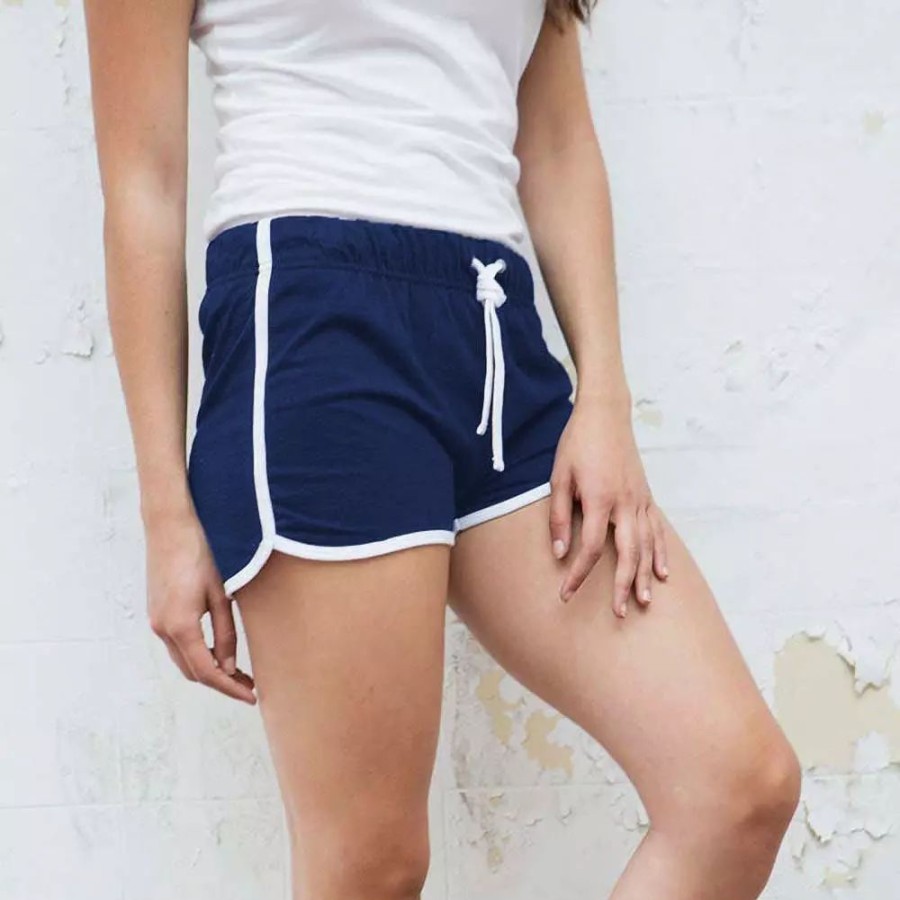 Bottoms * | Skinni Fit Womens/Ladies Retro Training/Fitness Sports Shorts ( ) Navy/ White