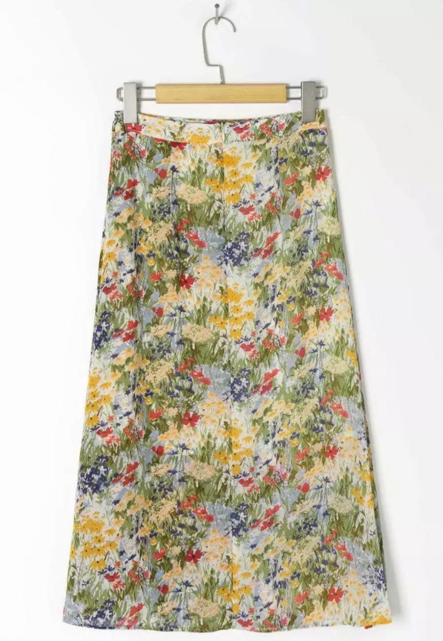 Skirts * | Anna-Kaci High Rise Floral Painted Printed Midi Slip Skirt Multi-Colored Floral