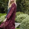 Sweatshirts & Sweaters * | Pleione Women'S Sheer Floral Embossed Robe Cardigan In Wine