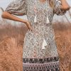 Dresses * | Anna-Kaci Tassel Tie Detail Boho Dress Green