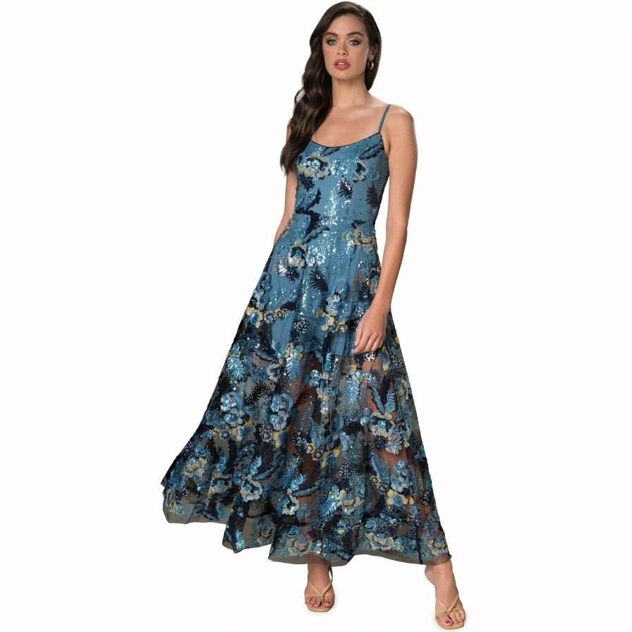 Dresses * | Dress The Population Umalina Dress Mineral Blue Multi