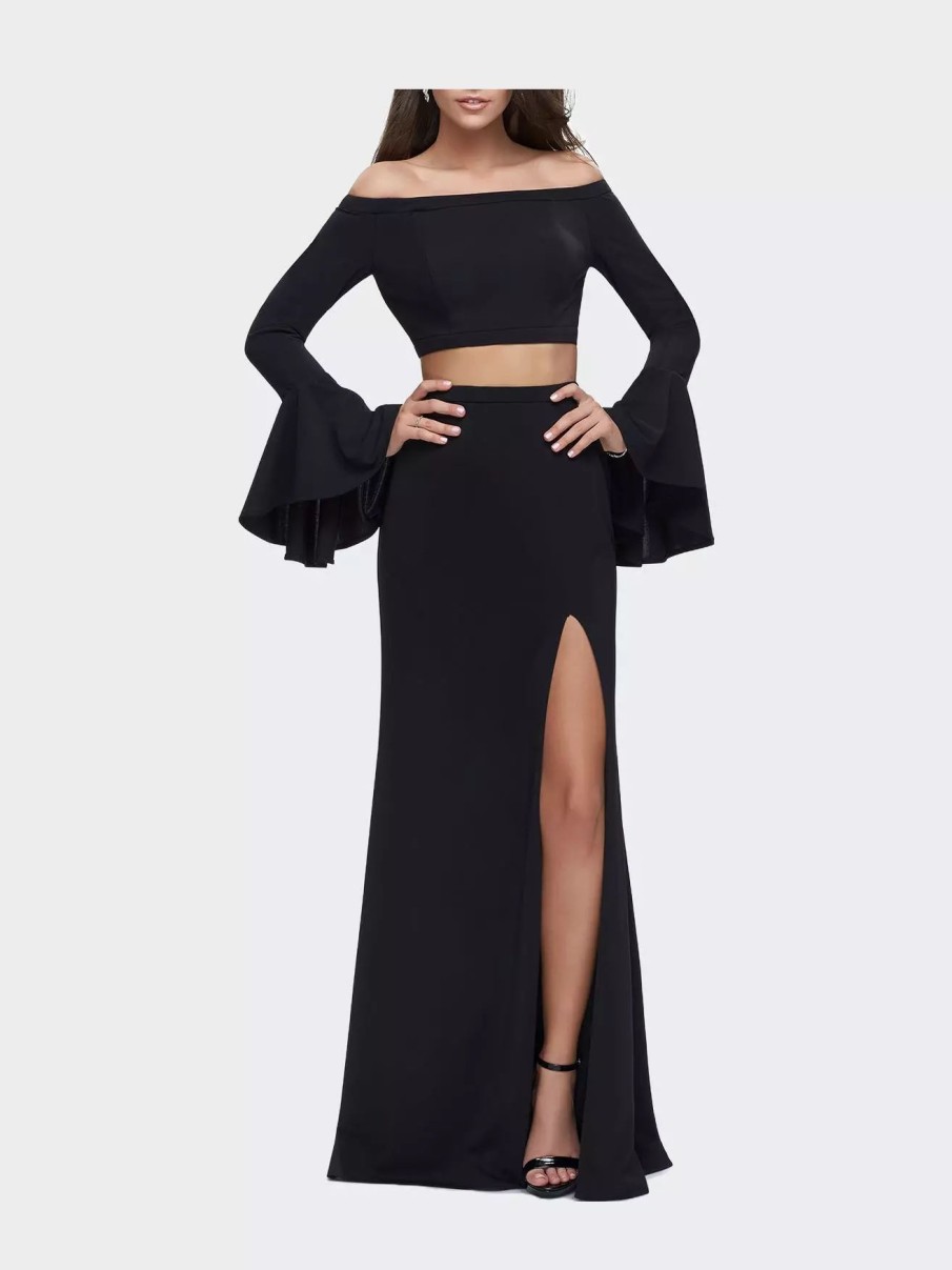 Dresses * | La Femme Off The Shoulder Two Piece Dress With Flared Sleeves Black