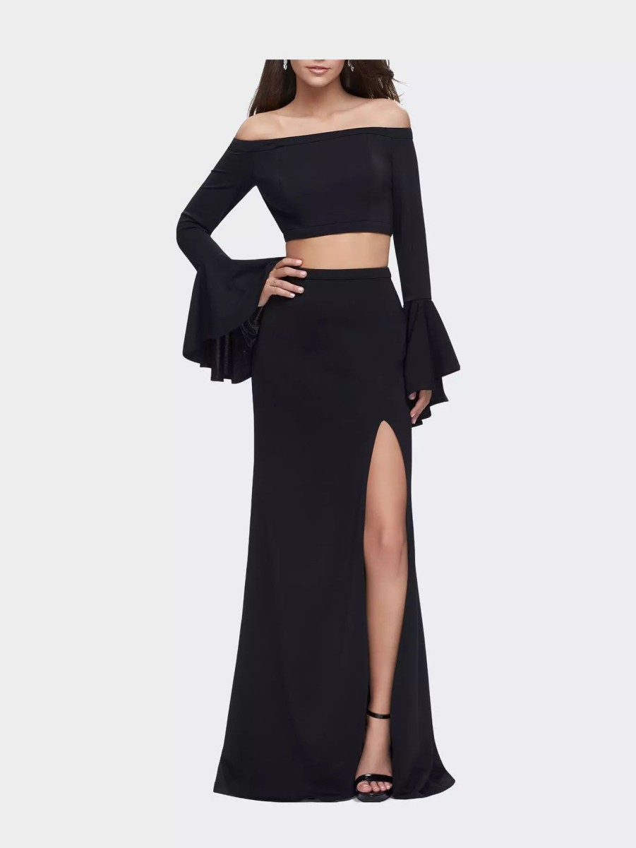 Dresses * | La Femme Off The Shoulder Two Piece Dress With Flared Sleeves Black