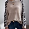 Sweatshirts & Sweaters * | Anna-Kaci Waffle Knit Leopard Fall Sweater Beige