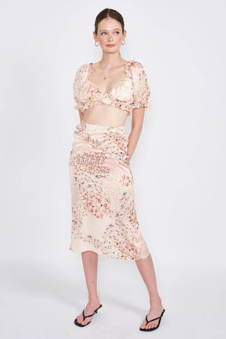 Skirts * | Emory Park Lennox Ruched Midi Skirt Pink-Nude