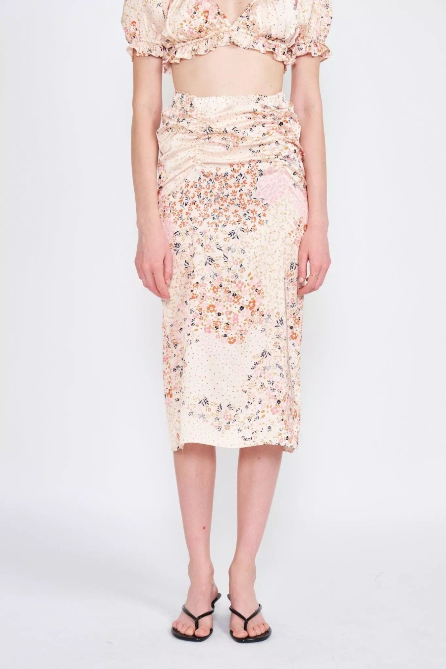 Skirts * | Emory Park Lennox Ruched Midi Skirt Pink-Nude