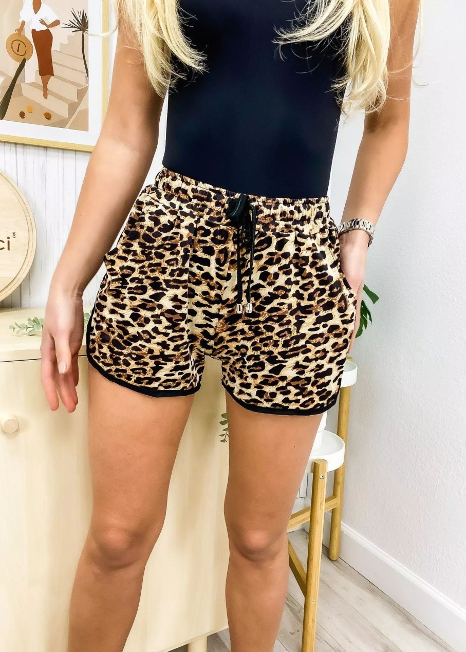 Bottoms * | Anna-Kaci High Waist Cheetah Lounge Shorts Brown