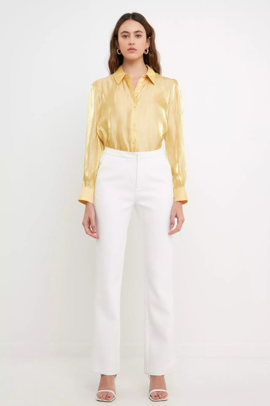 Dresses * | Endless Rose Shiny Dress Shirt Creamy Yellow