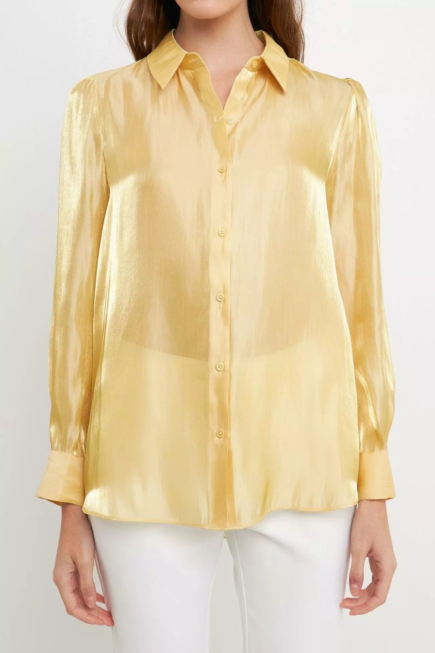 Dresses * | Endless Rose Shiny Dress Shirt Creamy Yellow