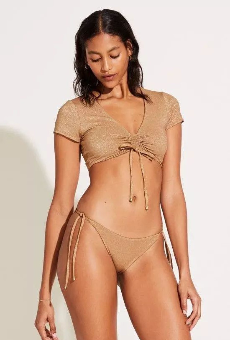 Swimwear * | Vitamin A Elle Tie Side Bottom Golden Glow Metallic