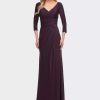 Dresses * | La Femme Ultra Soft Jersey Long Dress With Three-Quarter Sleeves