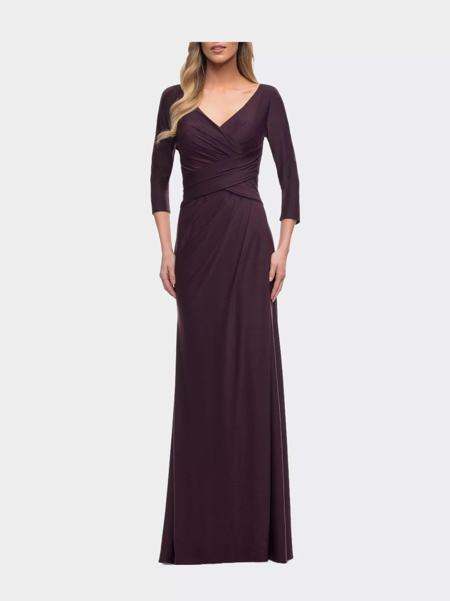 Dresses * | La Femme Ultra Soft Jersey Long Dress With Three-Quarter Sleeves