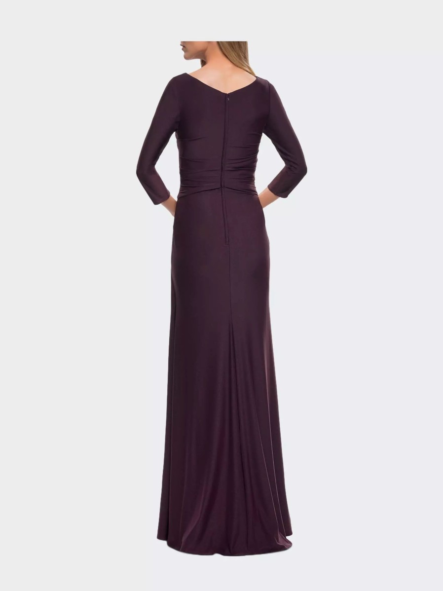 Dresses * | La Femme Ultra Soft Jersey Long Dress With Three-Quarter Sleeves