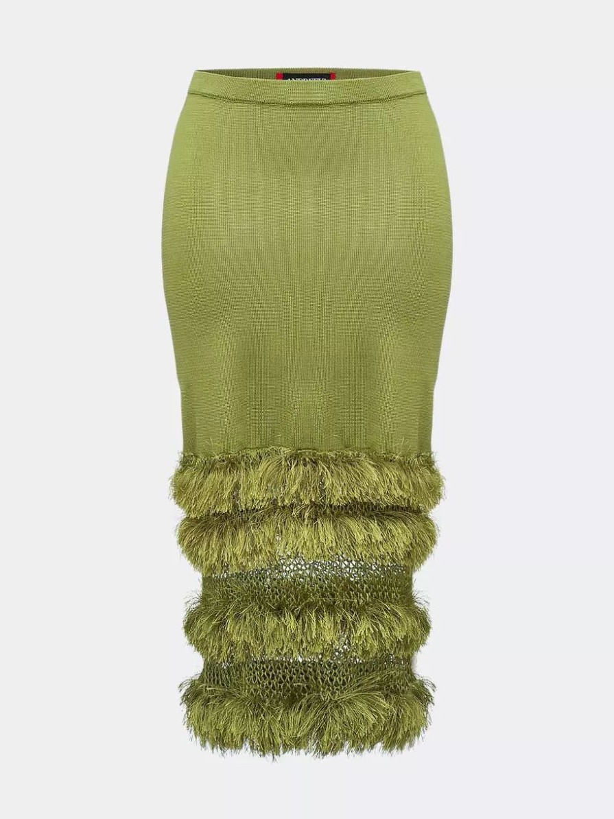 Skirts * | Andreeva Knit Skirt With Handmade Knit Details Green