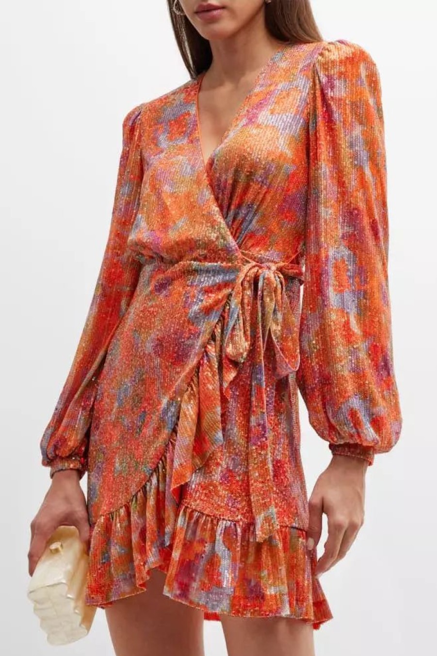 Dresses * | One33 Social The Daria | Sequin Wrap Dress Orange