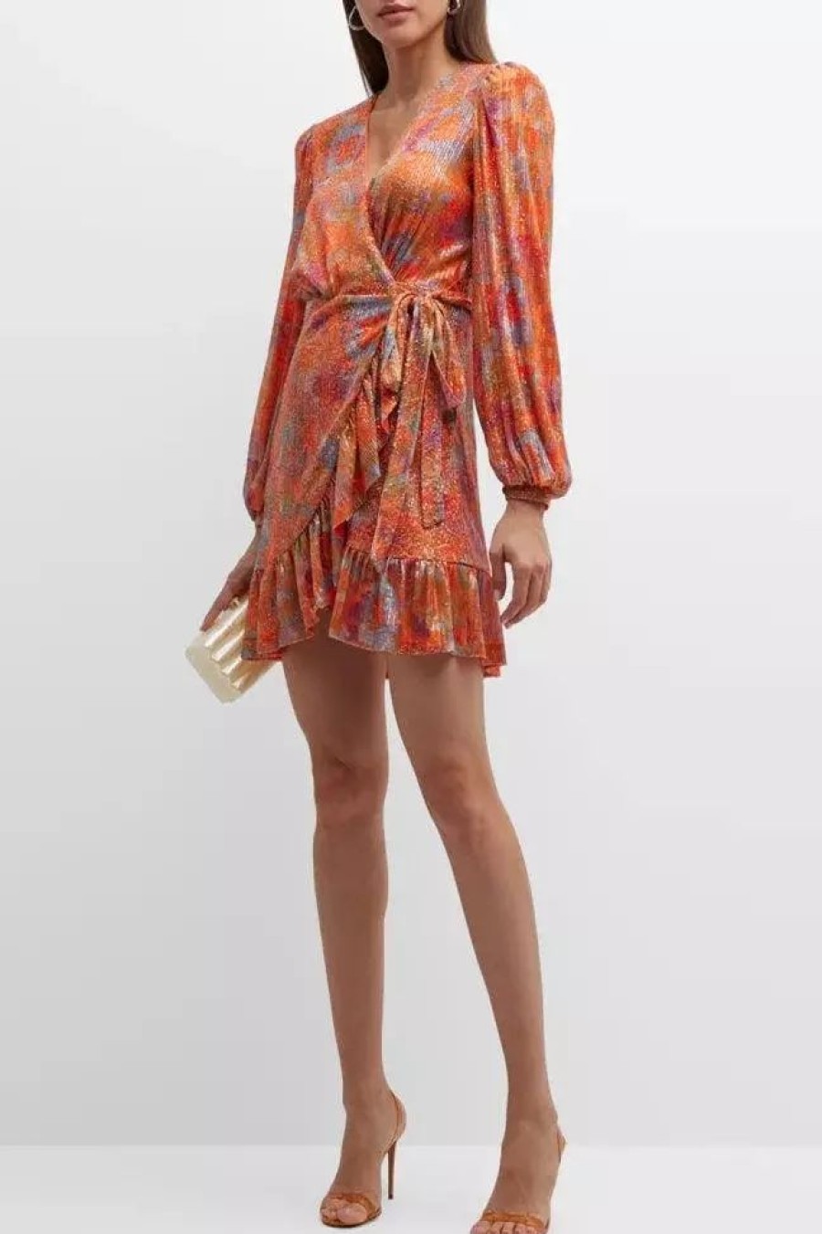 Dresses * | One33 Social The Daria | Sequin Wrap Dress Orange