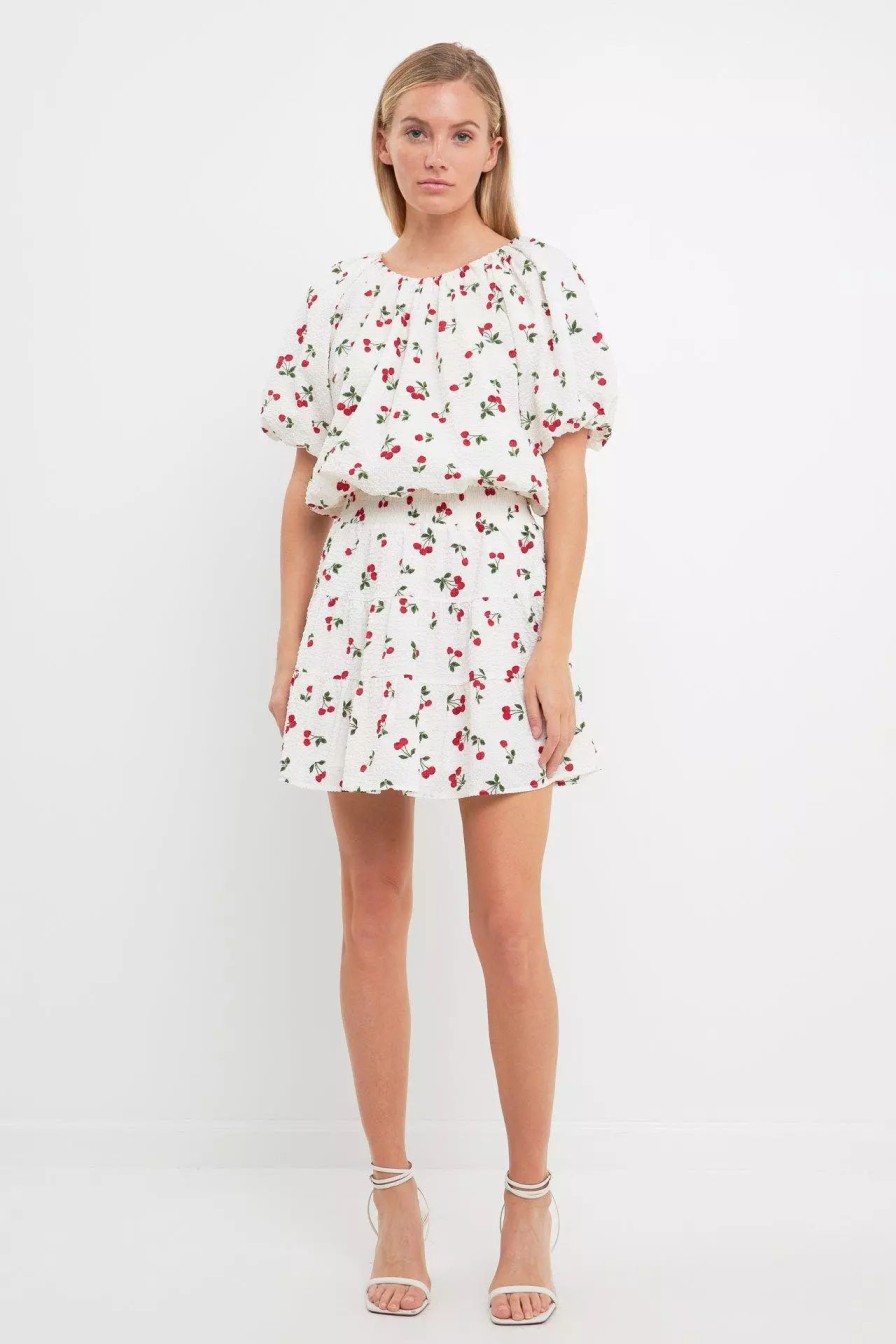 Skirts * | English Factory Cherry Print Mini Skirt White