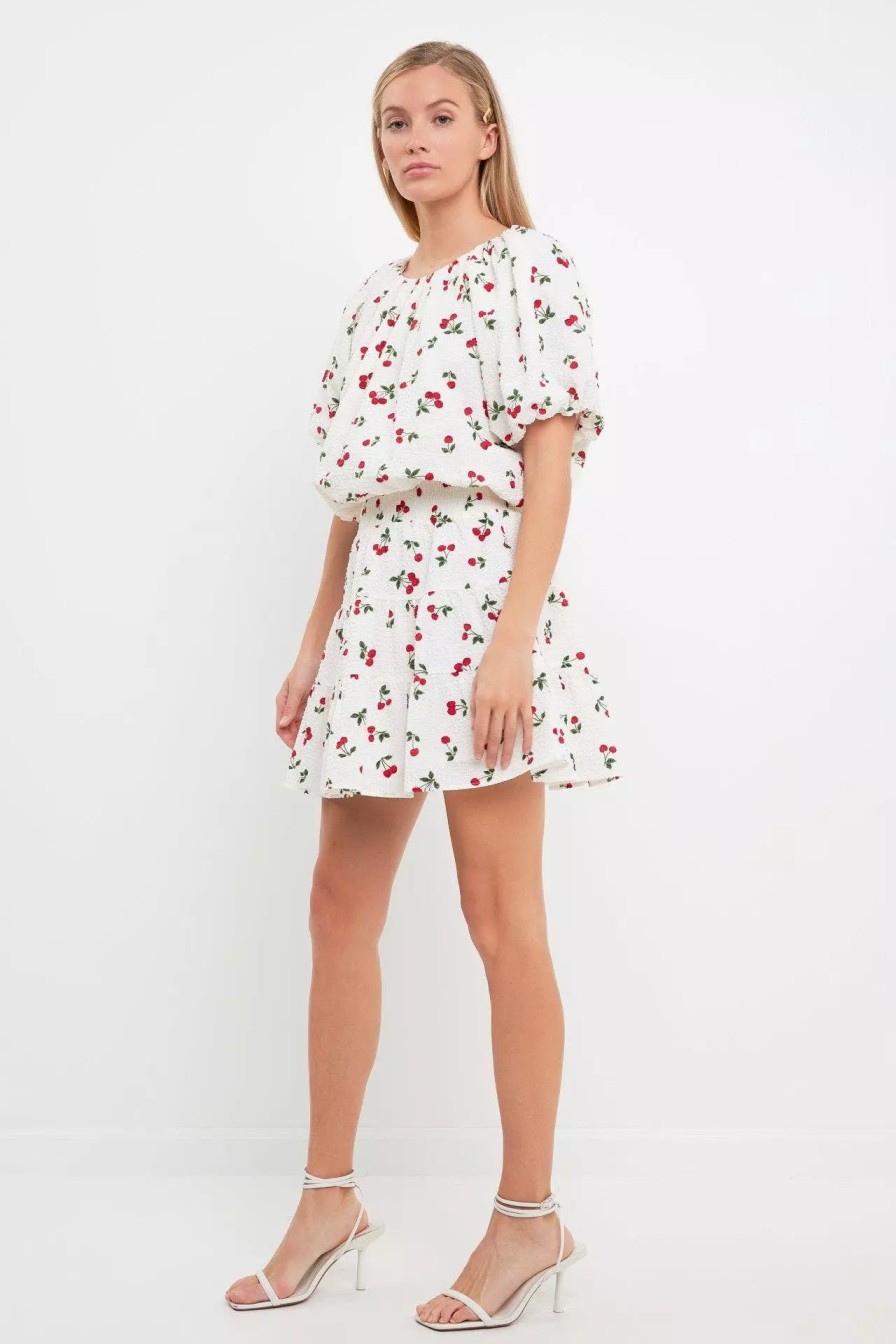 Skirts * | English Factory Cherry Print Mini Skirt White