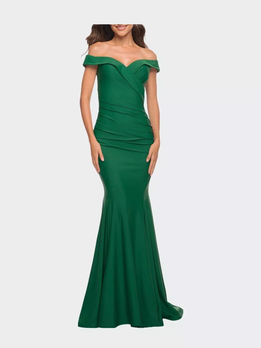 Dresses * | La Femme Chic Off The Shoulder Evening Dress With Ruching