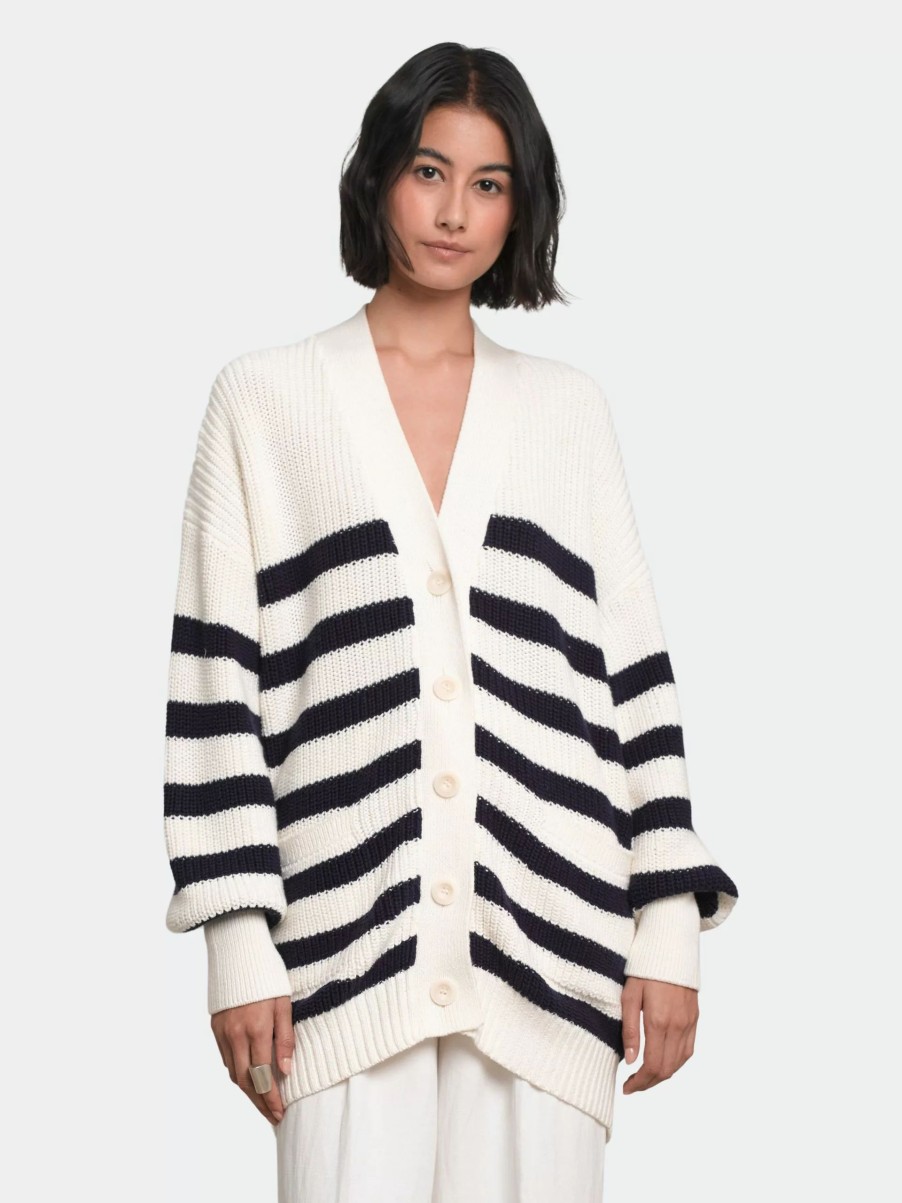 Sweatshirts & Sweaters * | Eleven Six Aimee Cardi Ivory/Navy Stripe