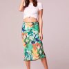 Skirts * | B.O.G. Collective Erica Green Floral Midi Slip Skirt Green/Cream