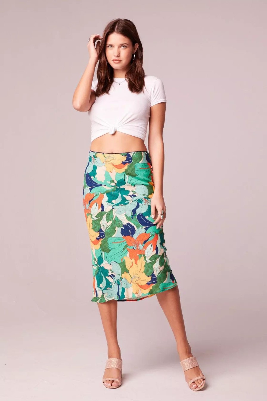 Skirts * | B.O.G. Collective Erica Green Floral Midi Slip Skirt Green/Cream