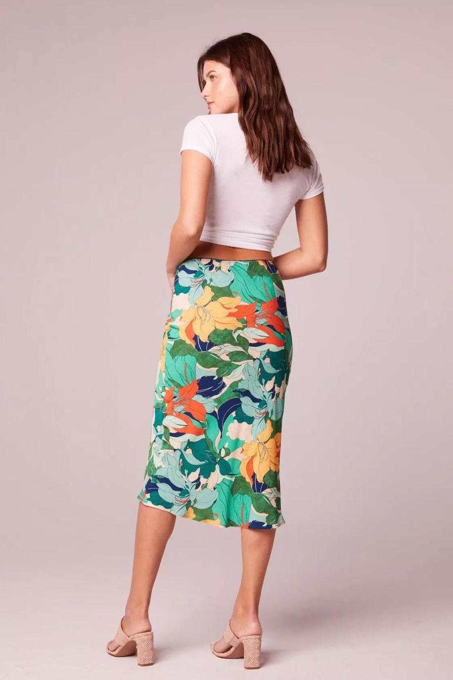 Skirts * | B.O.G. Collective Erica Green Floral Midi Slip Skirt Green/Cream