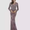 Dresses * | Lara 29885 Lace V-Neck Long Sleeves Mermaid Gown