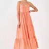 Dresses * | Endless Rose Button Detail Tiered Midi Dress Coral