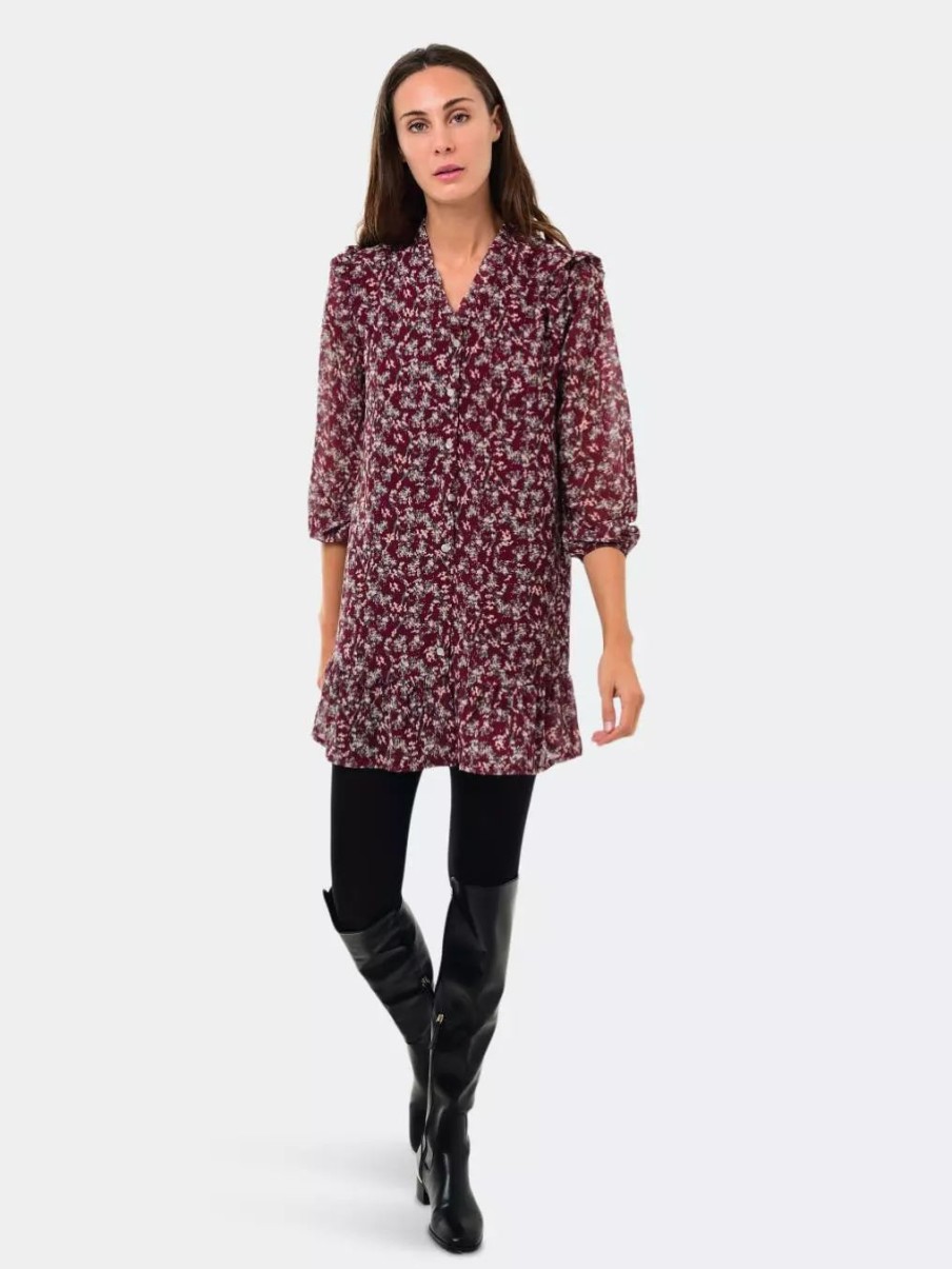 Dresses * | Sohuman Louisa Mini Dress With Printed Flowers Red Wine