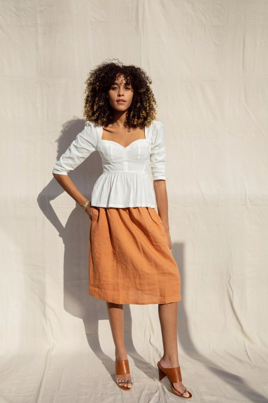 Bottoms * | Onirik Irik Beth Skirt / Linen Terracotta