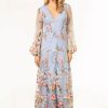 Dresses * | Dress The Population Lyra Long Sleeve Lace Gown Sky Multi