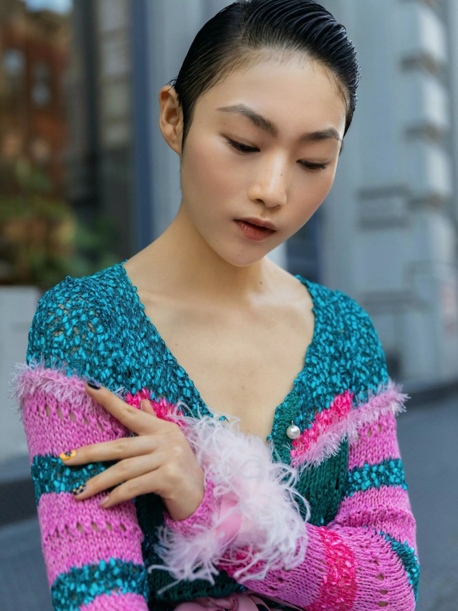 Sweatshirts & Sweaters * | Andreeva California Sundown Handmade Knit Sweater With Feathers Multicolor