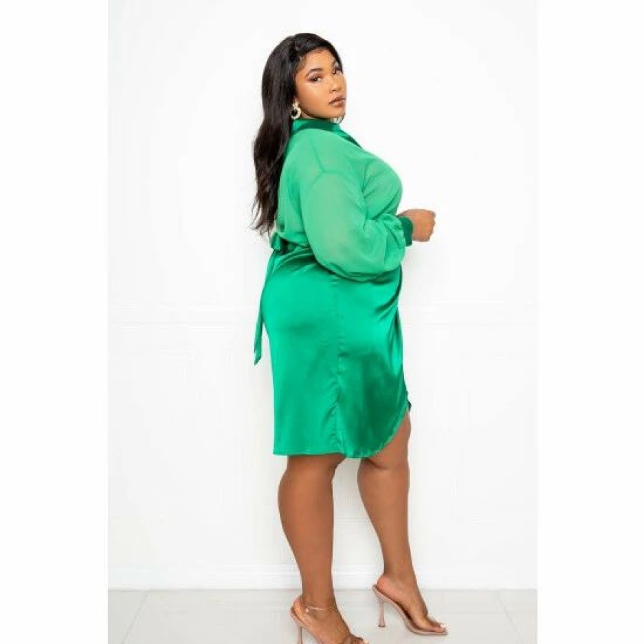 Skirts * | Buxom Couture Silky Shirt And Skirt Set Skirts Green