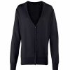 Sweatshirts & Sweaters * | Premier Womens/Ladies Button Through Long Sleeve V-Neck Knitted Cardigan Black