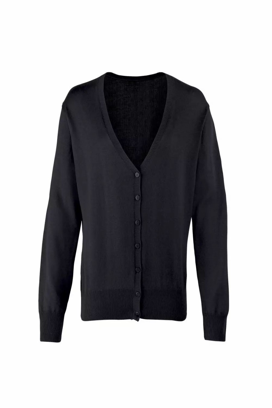 Sweatshirts & Sweaters * | Premier Womens/Ladies Button Through Long Sleeve V-Neck Knitted Cardigan Black