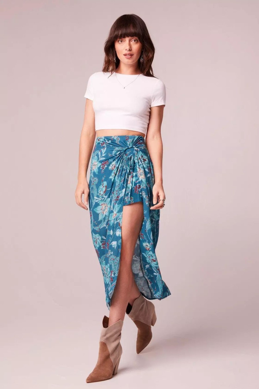 Skirts * | B.O.G. Collective Ne Teal Floral Layered Midi Skirt Deep Teal/Teal