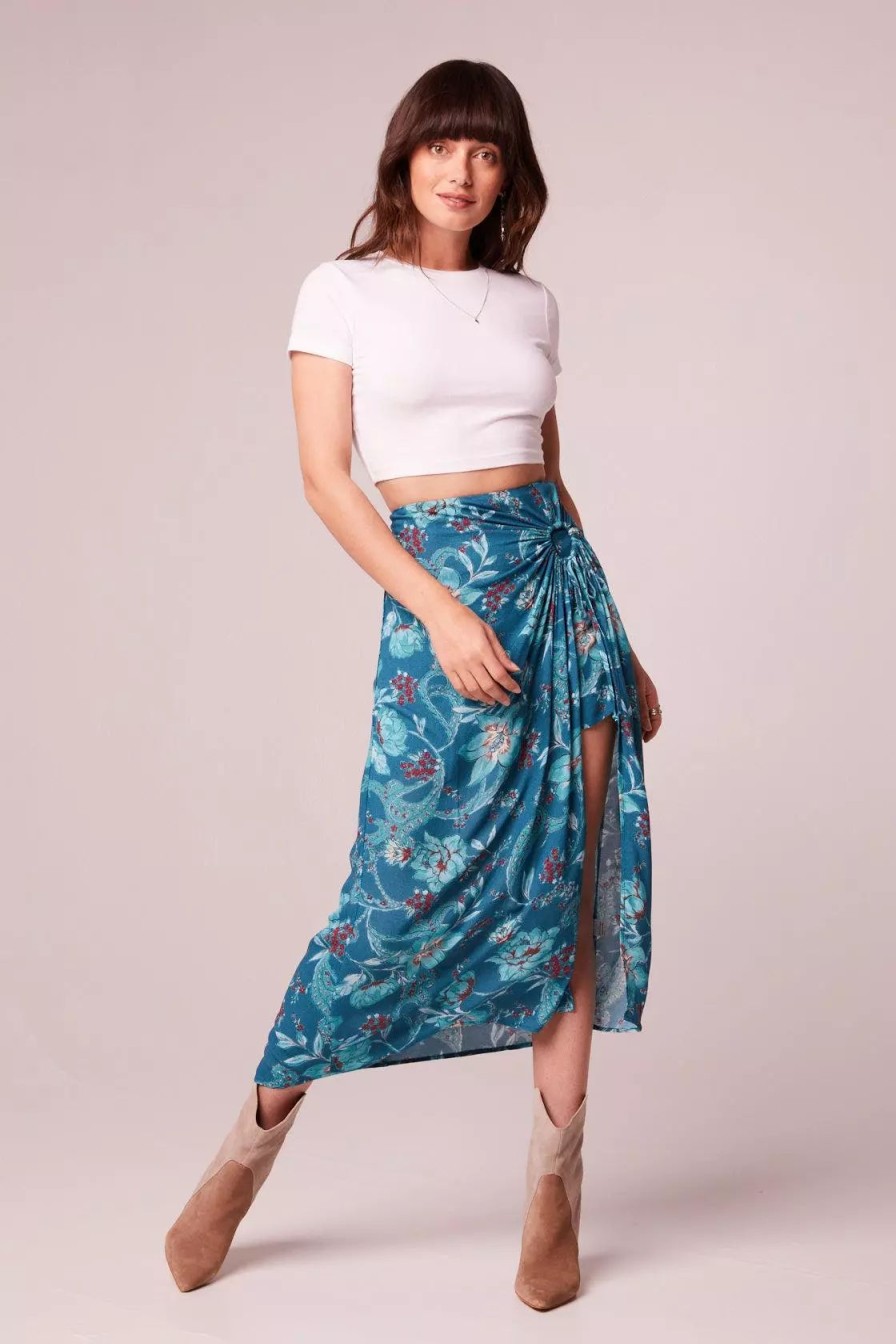 Skirts * | B.O.G. Collective Ne Teal Floral Layered Midi Skirt Deep Teal/Teal