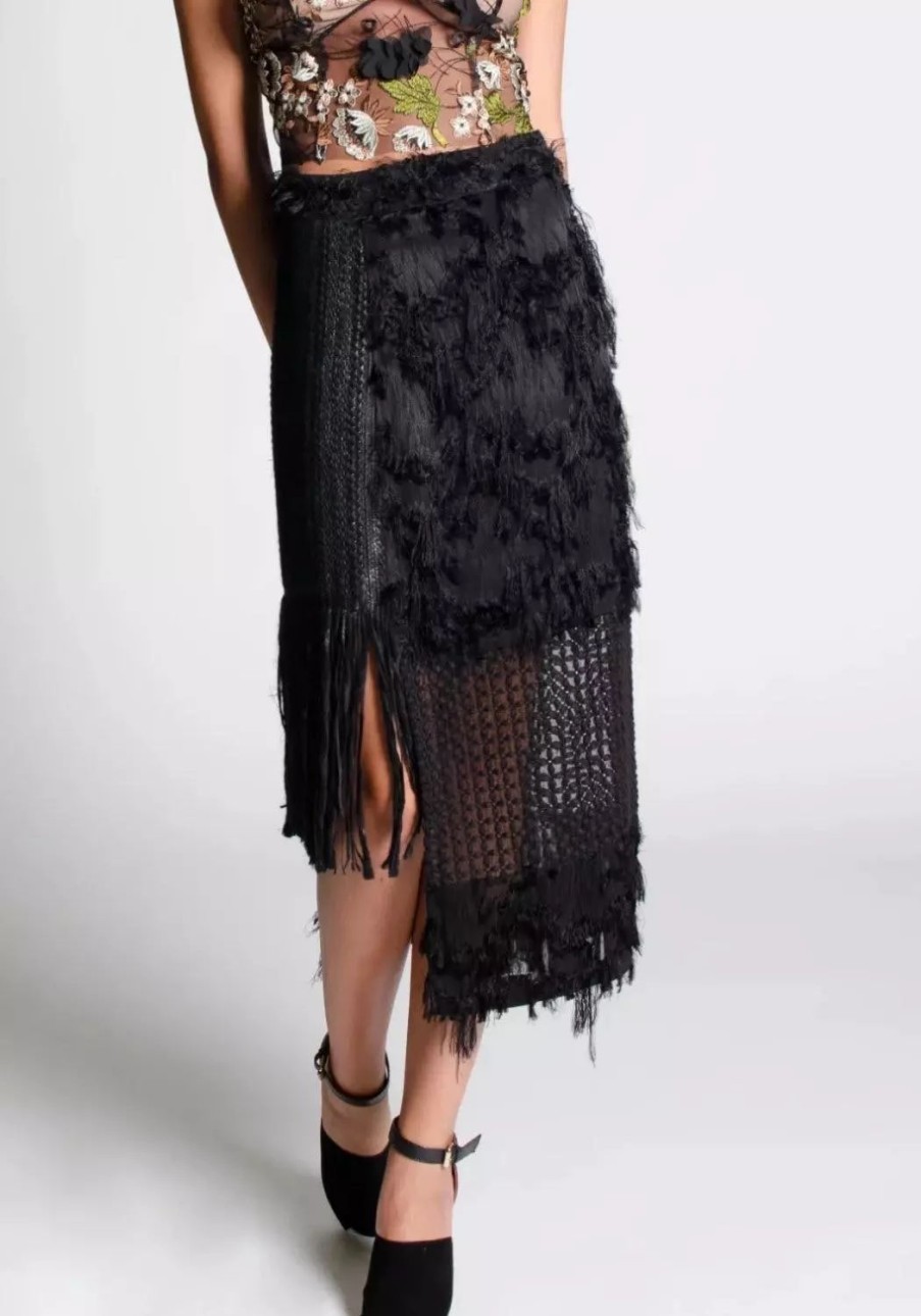 Skirts * | Lahive Jamie Fringe Straight Skirt Black