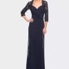 Dresses * | La Femme Jersey Gown With Knot Detail And Lace Sleeves