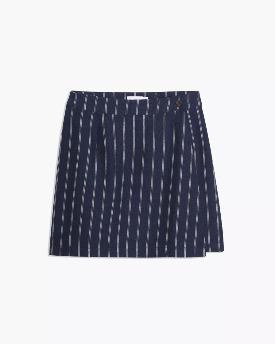 Skirts * | Onia Linen Mini Wrap Skirt Deep Navy/White Double Pinstripe Deep Navy White Double Pinstripe