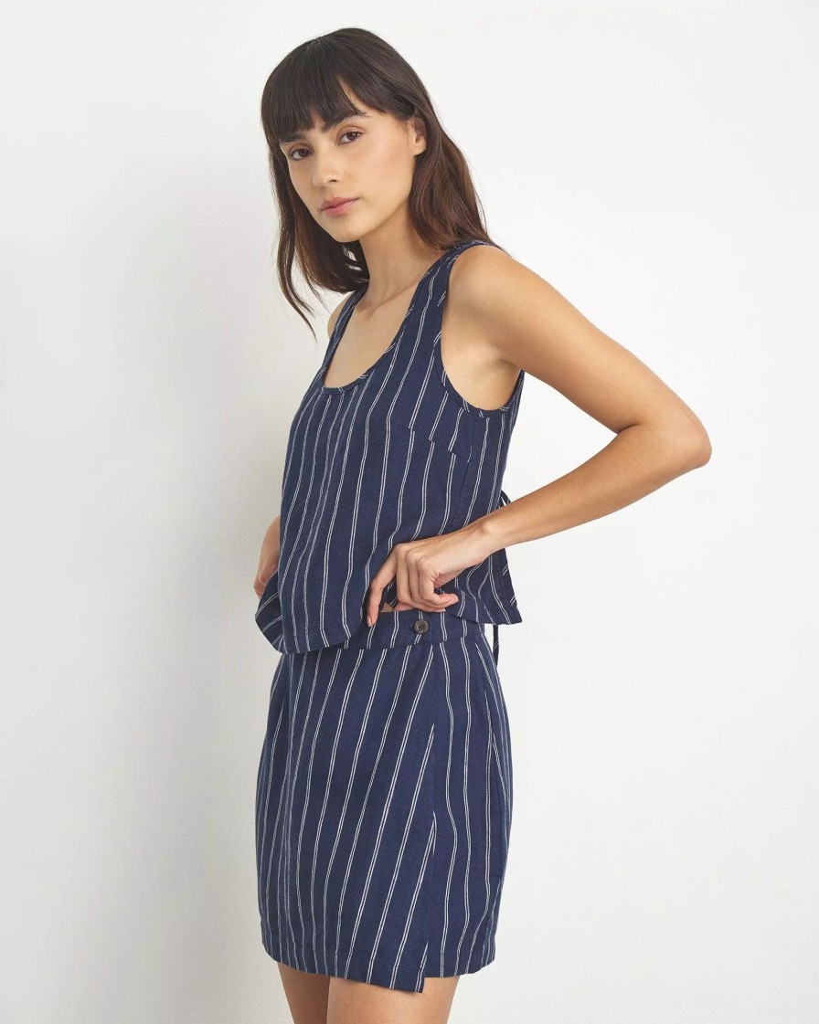 Skirts * | Onia Linen Mini Wrap Skirt Deep Navy/White Double Pinstripe Deep Navy White Double Pinstripe