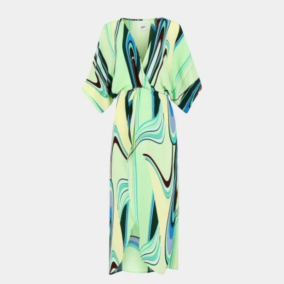 Dresses * | Joey Maxi Dress Lime Wave Dresses Lezat