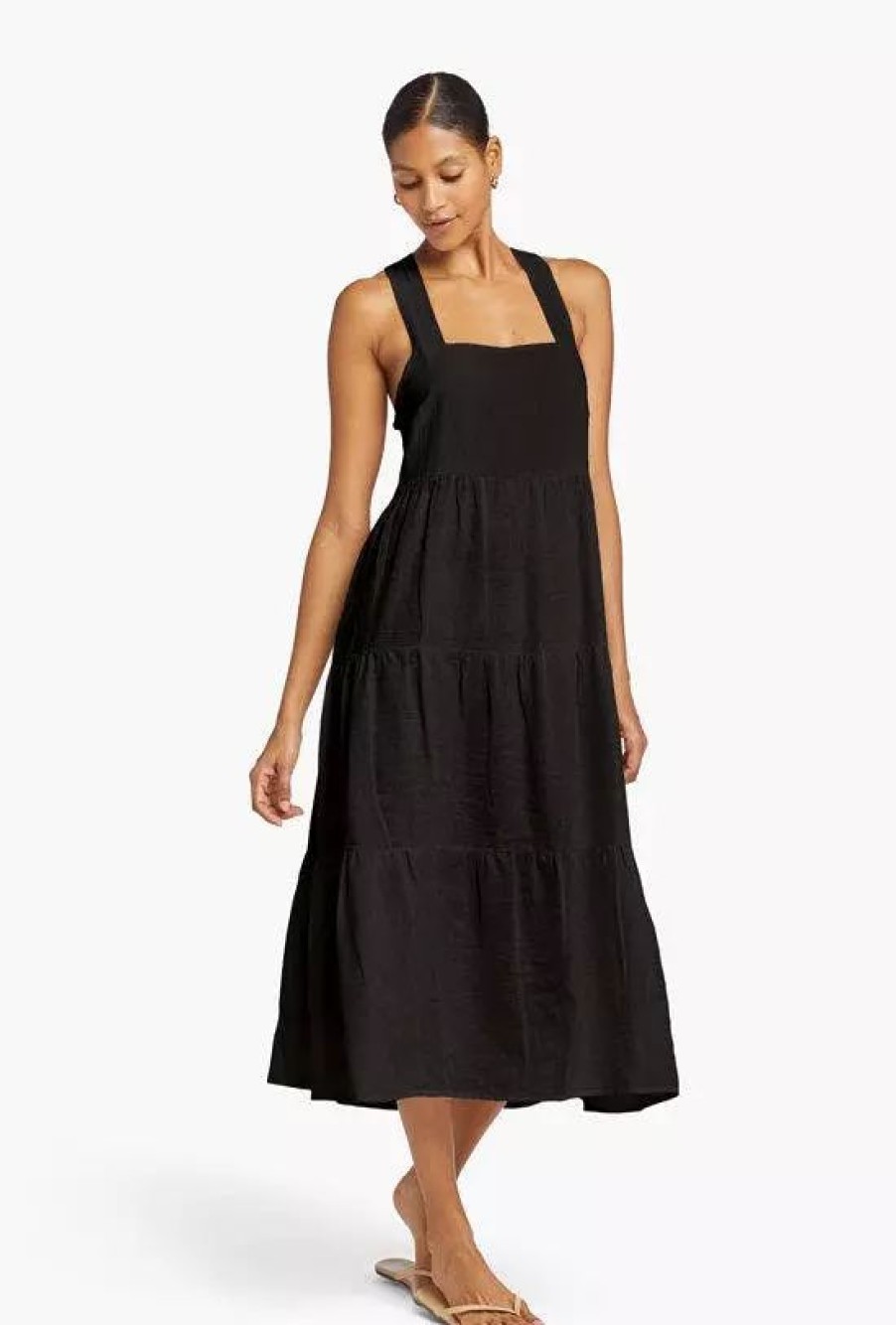 Dresses * | Vitamin A Canyon Linen Midi Dress Ecolinen Black