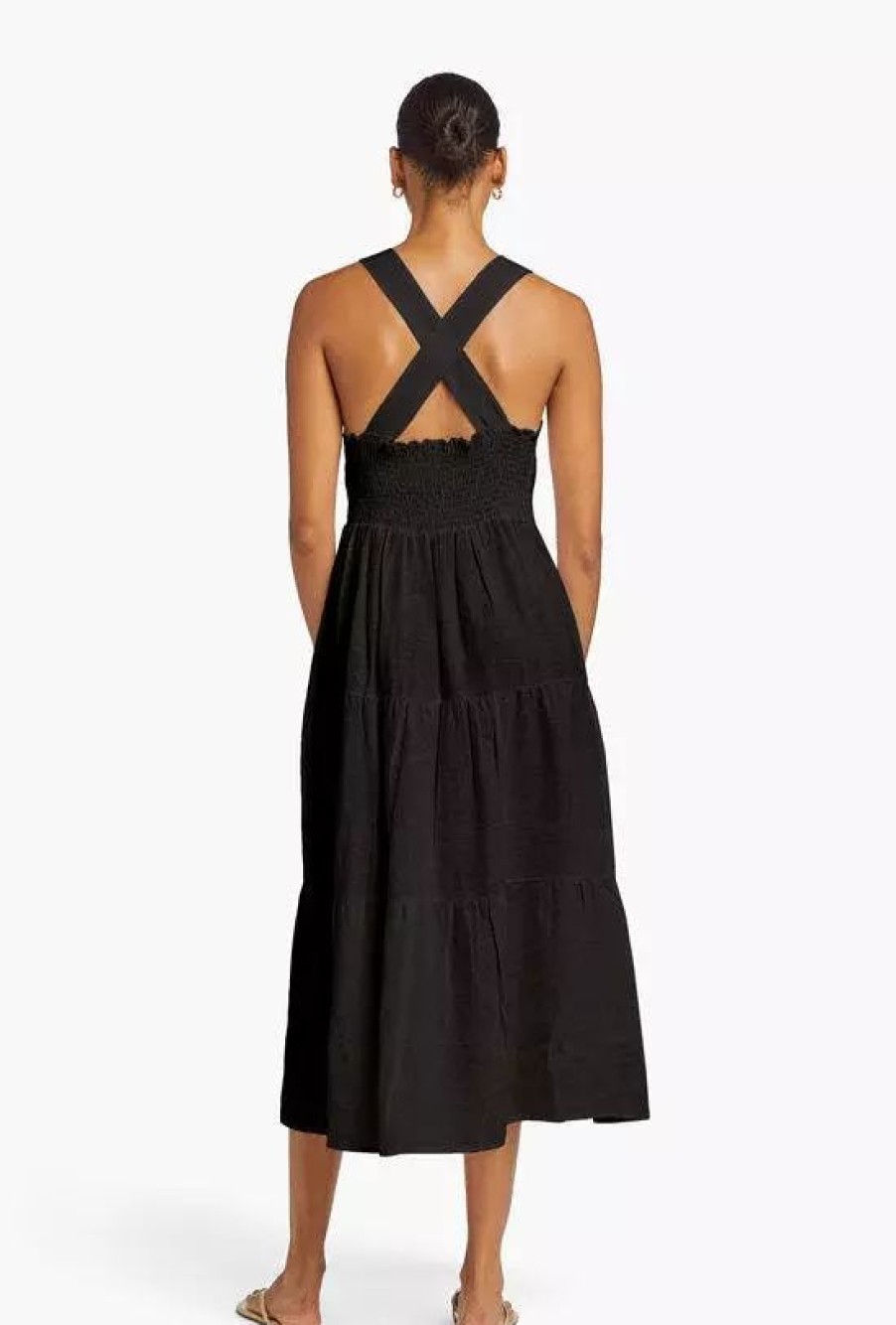 Dresses * | Vitamin A Canyon Linen Midi Dress Ecolinen Black