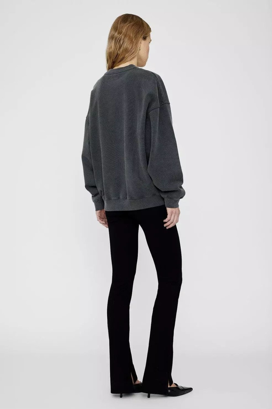 Sweatshirts & Sweaters * | Anine Bing Harvey Crew Butterfly Sweatshirt Washed Black