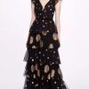 Dresses * | Marchesa Notte Flutter Sleeve V-Neck Gown Black