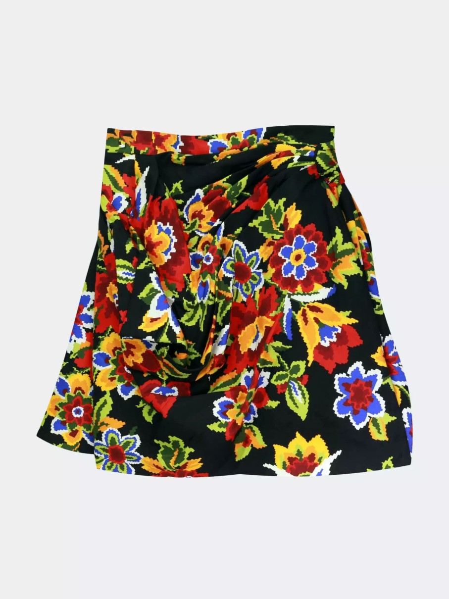 Bottoms * | Carolina Herrera Women'S Dramatic Front Drape Mini Skirt Black Multi