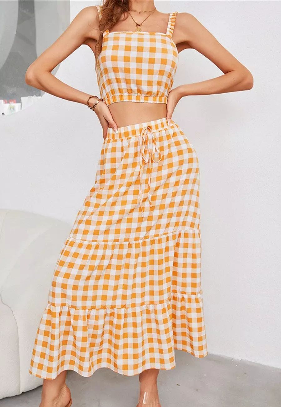 Skirts * | Anna-Kaci Gingham Crop Top And Skirt Coordinates Yellow